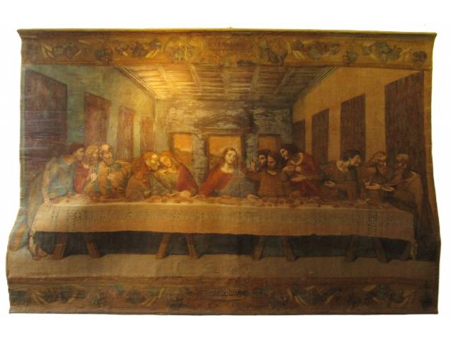 Franca Bazilaro “Santa Ceia”, Tapeçaria baseada no afresco de Leonardo Da Vinci localizado no refeitório do “Convento Santa Maria Delle Grazie” ass. CID. 3,00 x 2,00 cm. - Itália, séc. XIX