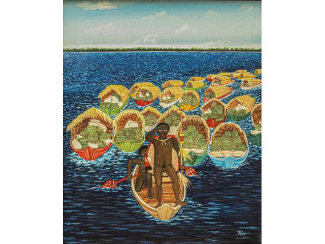 Rita Loureiro óleo sobre tela 60 x 50 cm intitulada " Piaimã " ass CID e datado 1981 Reproduzido no livro "Macunaima, o herói sem nenhum caráter" de Mario de Andrade página inteira -Editora Itatiaia- ilustração 7 pág.25, com ilustrações de Rita Loureiro