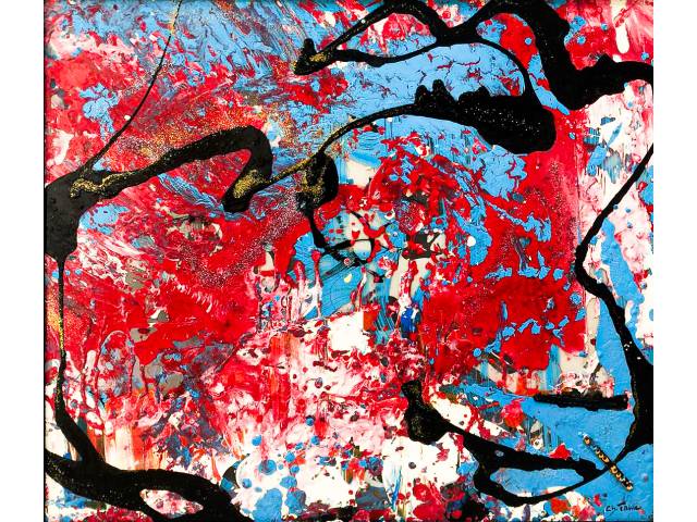 Charles Tawil  tinta esmalte sobre placa de Acrílica transparente 64 x 74 cm intitulada "Conexões" ass CID
