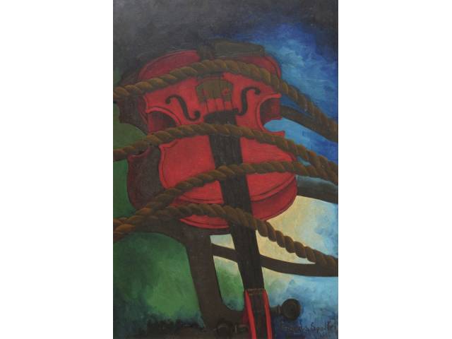 Ingres Speltri óleo sobre eucatex 54 x 40 cm "Violino 2" ass. CID datado 1986