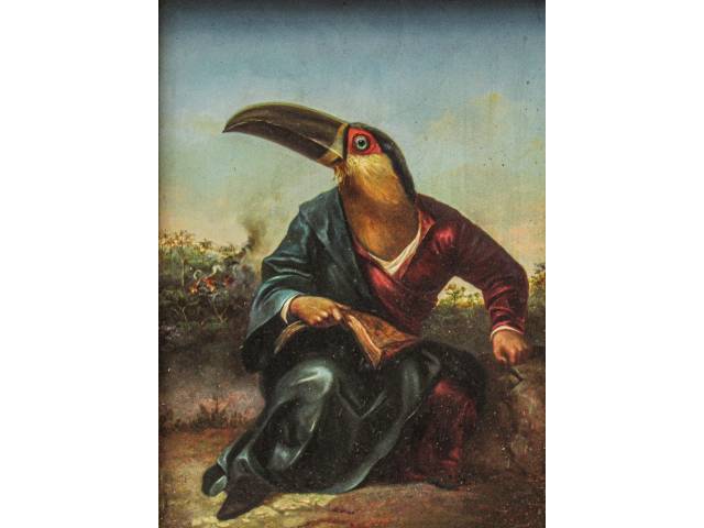 Daniel Carranza óleo sobre tela colado sobre madeira 22 x 16 cm intitulada“ As Profecias de João ” ass CID e verso e datado 12/89. Obra adquirida do artista pelo colecionador