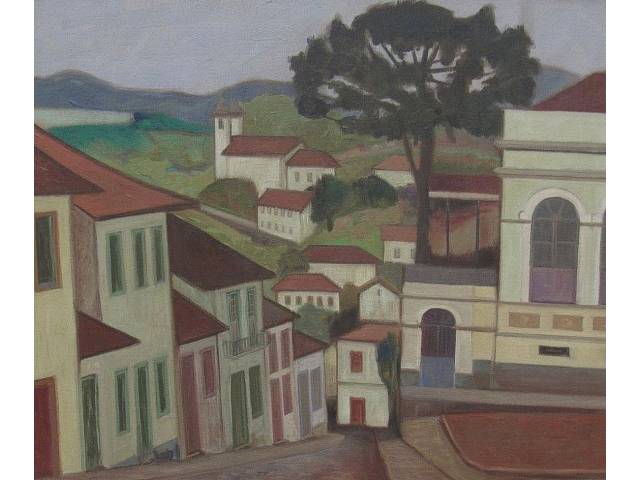 Nestor Peres óleo sobre tela 60 x 55 cm "Paisagem" ass. Verso Ouro Preto MG datado Janeiro de 1985