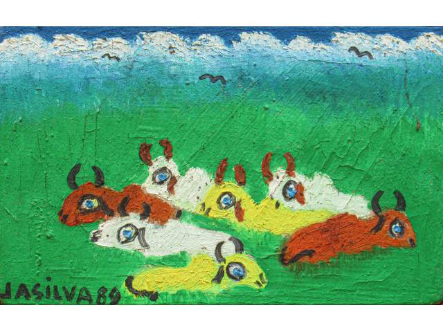 José Antônio da Silva óleo sobre tela 15 x 24 cm intitulada "Bois" ass CIE e verso datado 1989