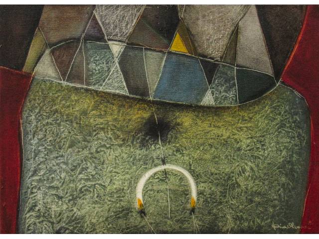 Dina Oliveira óleo sobre tela 42 x 60 cm intitulada “Conformas” ass CID e datado 1986