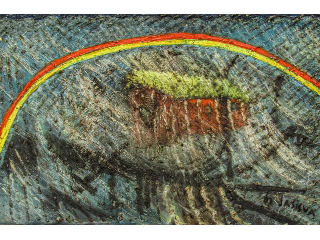 José Antônio da Silva óleo sobre tela 39,5 x 60 cm intitulada "Arco-íris na roça" ass CID e verso datado 1980, reproduzido no catálogo da Galeria Paço das Artes, ex coleção Luis Ernesto Kawall.