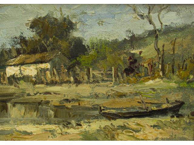 Nicola Petti óleo sobre madeira 24,5 x 34,5 cm "Paisagem" ass. CIE