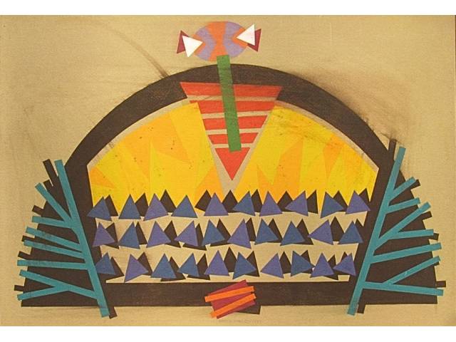 Marcos Concílio guache sobre cartão  35 x 50 cm "Sem Título" ass centro datado 1984, com etiqueta Galeria  Suzanna Sassoun. Pequenas manchas