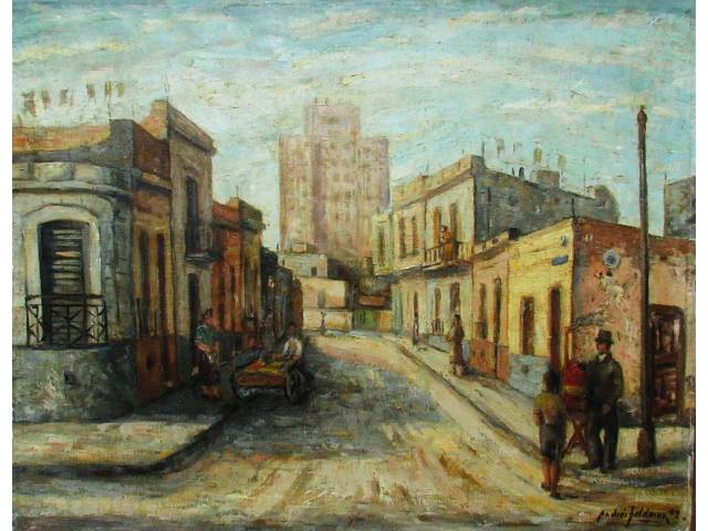 Andrés Feldman óleo sobre tela 60 x 77cm "Calle Redvello" ass. CID datada 1949