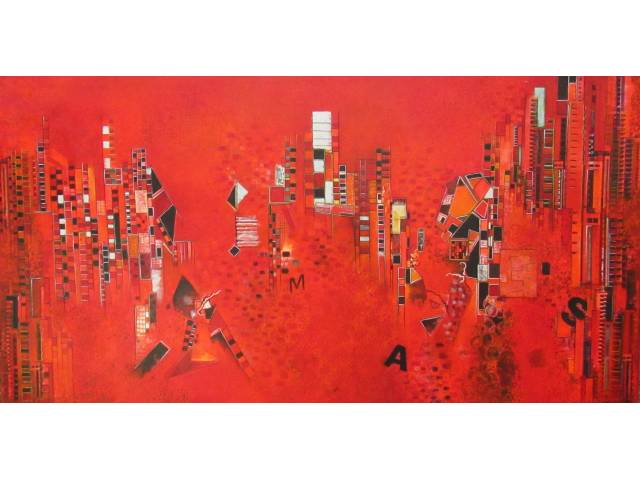 Miriam Nigri Schreier técnica mista 181 x 93 cm "Quadro vermelho" assinada verso