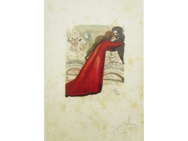 Salvador Dalí xilogravura 53 x 36 cm "Sem título" ass.  CID datada 1976 t. XV / LVII , pertencente ao livro "L'Art D'aimer", ilustrado pelo artista, obra acompanha Certificado de Autenticidade do CENTRE CULTUREL DE PARIS, assinada por seu diretor.