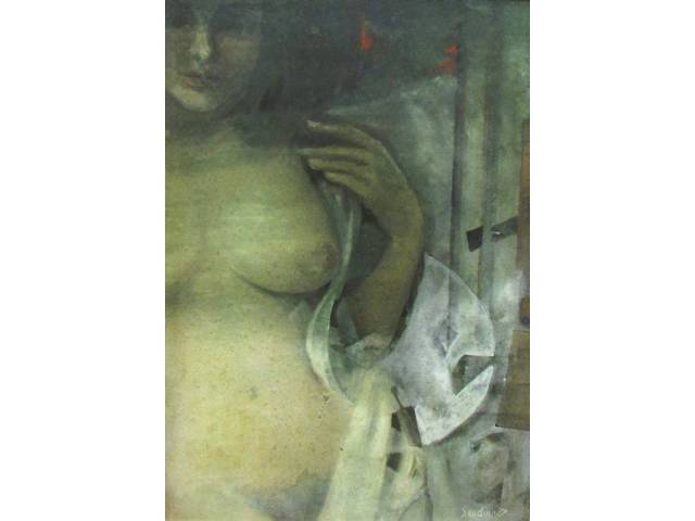 Armando Sendin técnica mista sobre cartão  60 x 42cm "Nú Feminino"  ass. CID datada 1972