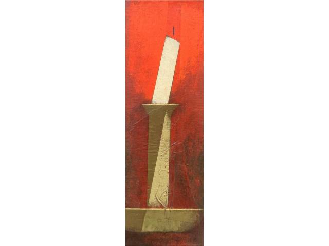 Scliar, Carlos vinil e colagem encerado sobre tela  37 x 13cm intitulada " Castiçal" ass. CI datada 1979