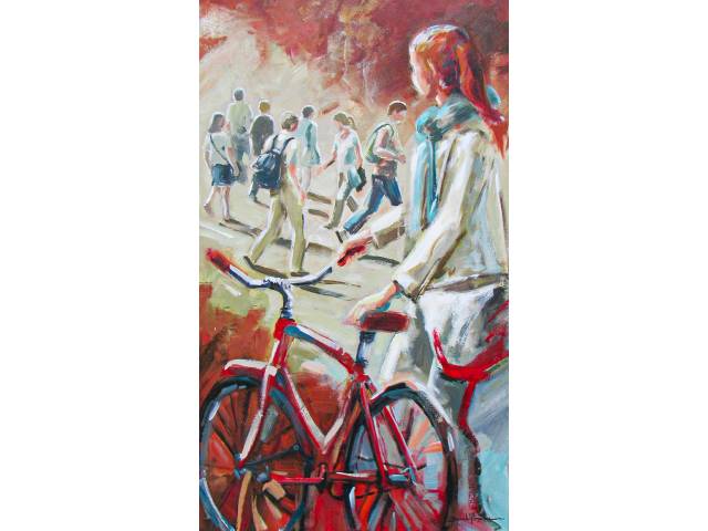 Gisele Ulisse  acrílica sobre tela 120 x 70cm "Walking" ass. CID e verso datada 2016