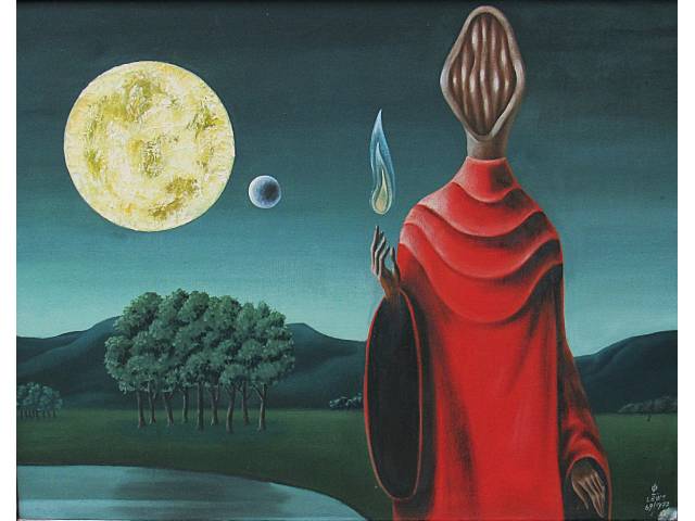 Walter Lewy  óleo sobre tela 70 x 90cm "Paisagem Surreal " ass. CID ano 1969/1972