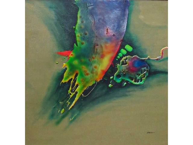 Seto, Cláudio acrílica sobre tela 100 x 100cm intitulada " Godai to Sangai" ass. CID e verso datada 1989