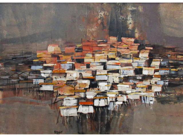 Domício, Moreira Pedroso óleo sobre tela 70 x 98cm "Sem Titulo" ass. CI datada 1980