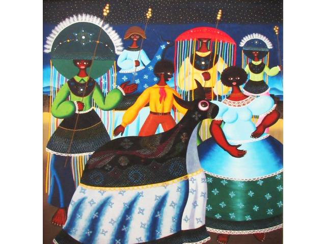 Elisu Caetano óleo sobre tela 90 x 80 cm "Bumba meu boi " ass. CID 1978