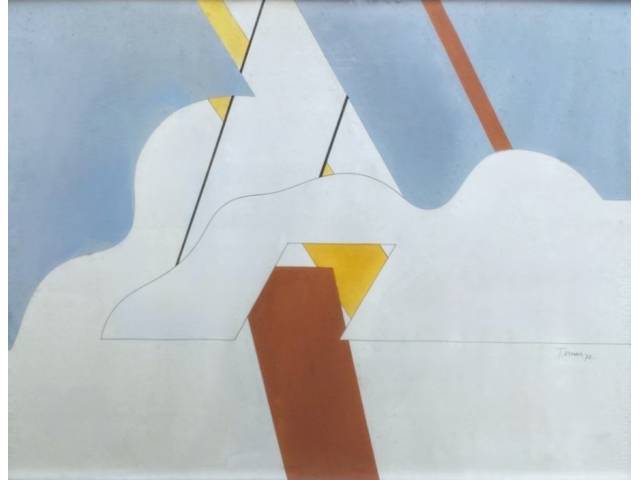 Tuneu desenho 69 x 52 cm intitulado "Cores" ass. CID datada 1972, com cachê do artista
