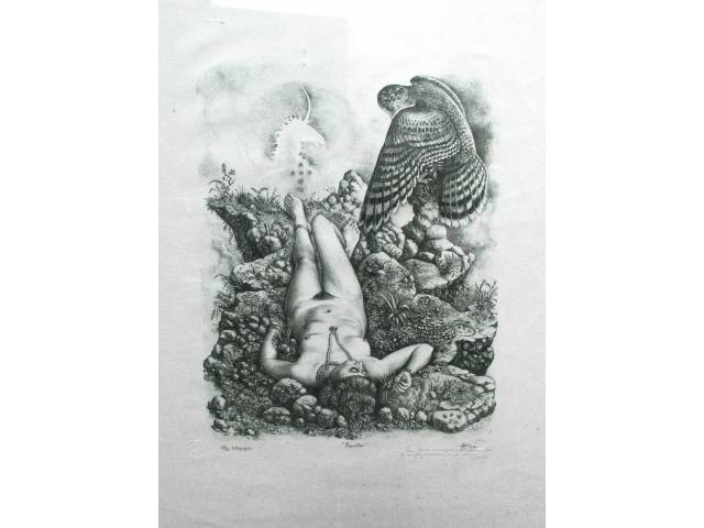 Otávio Araújo  litografia   65 x 48cm intitulada "Prometeu"  ass. CID datada 1977   t.17/30