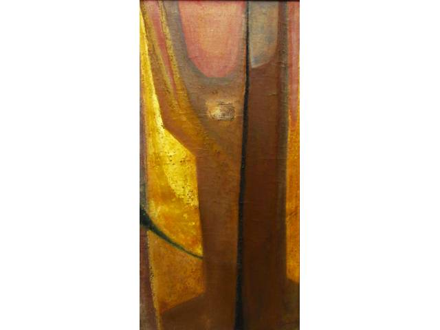 Fernando Velloso técnica mista sobre tela 120 x 60cm "Sem Titulo" ass. CID e verso datada 1966