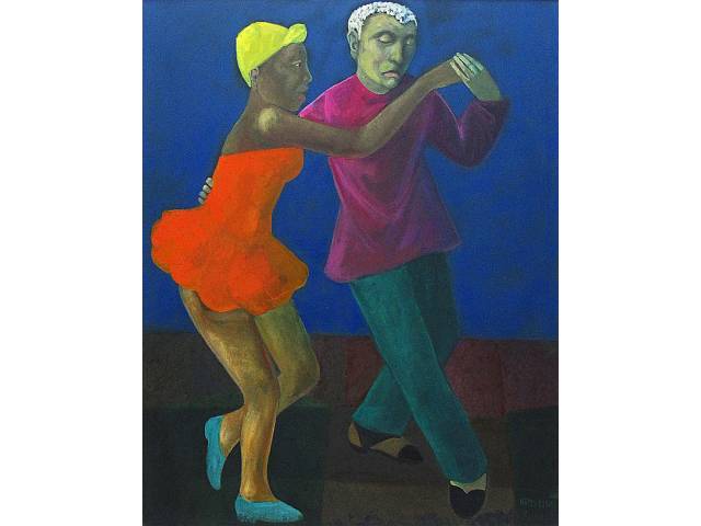 Harry Elsas óleo sobre tela 100 x 80 cm “Casal Bailando” ass.CID datada  1983