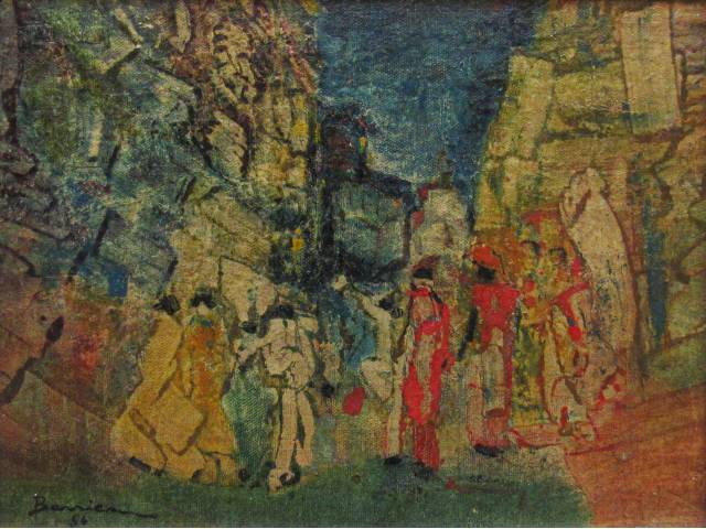 Barrica óleo sobre tela colado sobre madeira 23 x 30cm intitulada "Carnaval em Recife" ass. CIE datada 1956