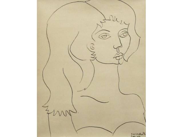 Di Cavalcanti desenho a lápis 41 x 31 cm  intitulado "Retrato de mulher" ass CID datado 1956, Paris, pertenceu a ex-coleção do Embaixador R.V.