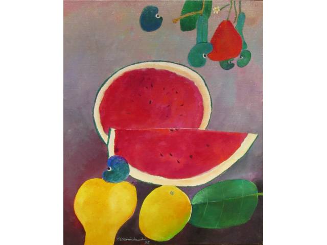 Aldemir Martins acrílica sobre tela 55 x 46 cm "Frutas" ass. CIE e verso fevereiro 1992