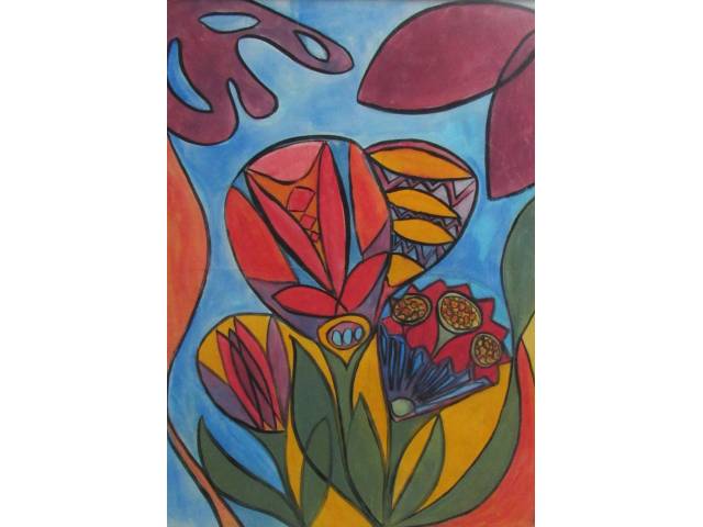 Alice Brill  técnica mista sobre cartão  64 x 45cm "Flores" ass. CIE datada 70