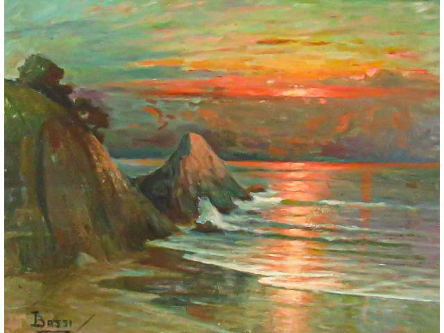 Torquato Bassi óleo sobre tela 45 x 62 cm  "Nascer do sol ass CID