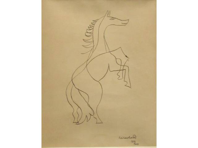 Di Cavalcanti desenho a lápis 41 x 31 cm intitulado "Cavalo" ass CID datado 1956, Paris, pertenceu a ex-coleção do Embaixador R.V.