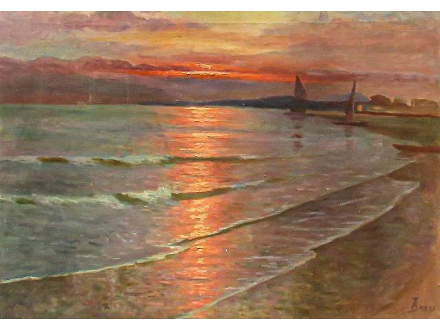 Torquato Bassi óleo sobre tela 65 x 85 cm  "Por do sol" ass CID