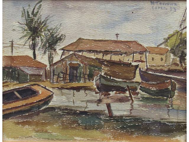 Murilo Teixeira aquarela sobre cartão 24 x 30cm "Ceará" ass. CSD datada 1953
