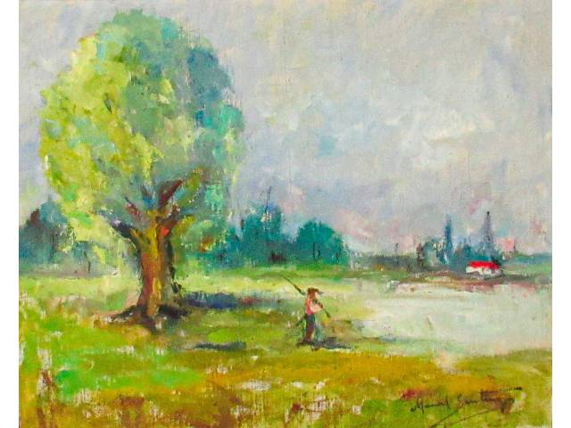 Manoel Santiago óleo sobre tela 50 x 61 cm "Paisagem" assinada CID e verso