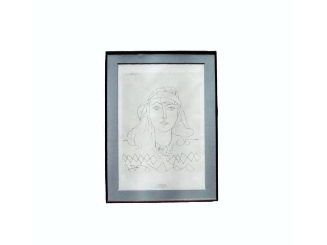 Impresso do desenho  "François au Bandeau" 1946  da coleção museu Picasso  Edições de Reunião dos Museus Nacionais em Paris - SPAD em Paris gráfica IML . Paris  72 x 49cm datada 1960