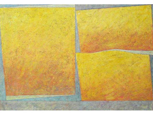 Sadí Lando acrílica sobre tela 110 x 160 cm "Retângulos Amarelos" ass. CID e datada 1992