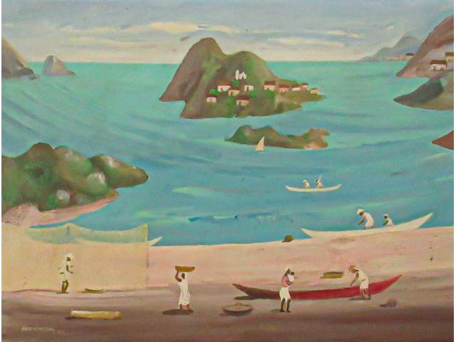 Fulvio Pennacchi óleo sobre tela 40 x 30 cm  "Pescadores" assinada CIE