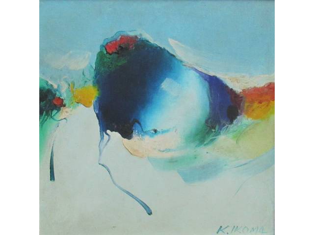 K.Ikoma óleo sobre tela 30 x 30cm "Sem Titulo" ass. CID e verso datada 1989