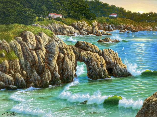 Camões óleo sobre tela 30 x 40cm  intitulada " Point Lobos" ass. CIE e verso