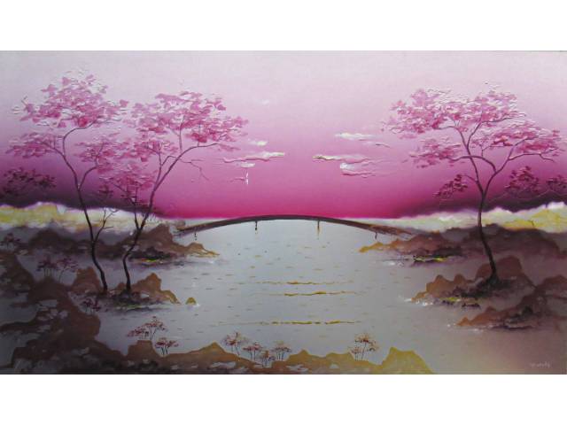 Fukuda, Kenji  óleo sobre alumínio  84 x 151cm  "Paisagem com árvores"  ass. CID
