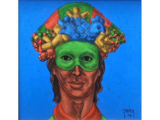 Mário Gruber óleo sobre tela 40 x 40cm "Mascarado"   ass. CID  datada 2003