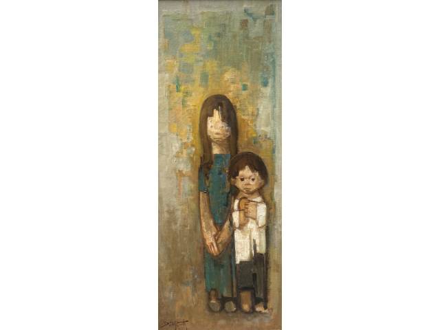Dario Mecatti óleo sobre tela 98 x 38cm “Crianças” ass. CIE