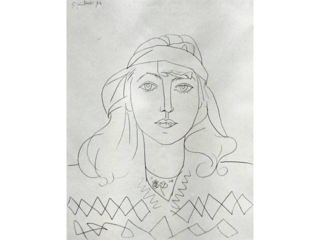 Impresso do desenho  "François au Bandeau" 1946  da coleção museu Picasso  Edições de Reunião dos Museus Nacionais em Paris - SPAD em Paris gráfica IML . Paris  72 x 49cm datada 1960