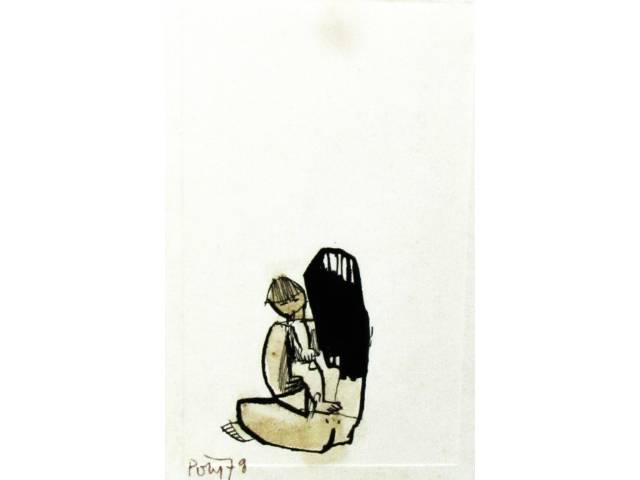 Poty Lazzarotto  nanquim sobre cartão 15,5 x 10cm "Sem Titulo" ass. CIE  datada 1978