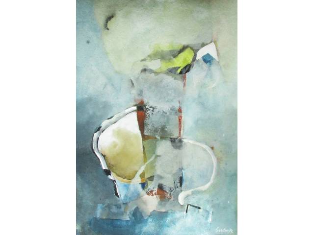 Armando  Sendin aquarela sobre cartão 62 x 43cm  "Sem Titulo" ass. CID  datada 1972