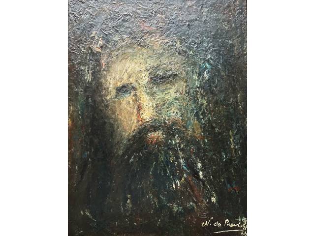 Nilo Previdi óleo sobre eucatex 41 x 31cm "Sem Titulo" ass. CID datada 1966 com cache do Museu de Arte Moderna de São Paulo ( MAM)