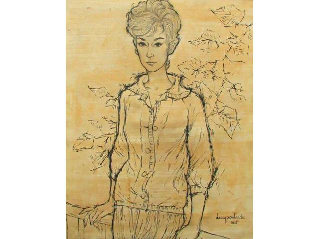 Darcy Penteado - óleo sobre juta 90 x 70 cm "Figura feminina" ass. CID ano 1963