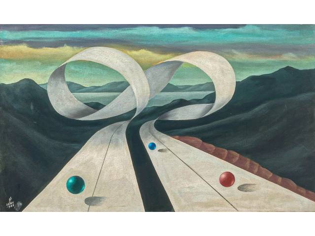 Walter Lewy óleo sobre tela 60 x 100 cm  Surreal ass CIE datada 1985