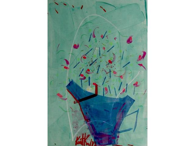 Vicente Kutka acrílica sobre cartão 105 x 74cm "Vaso de Flor" ass. CID 1987