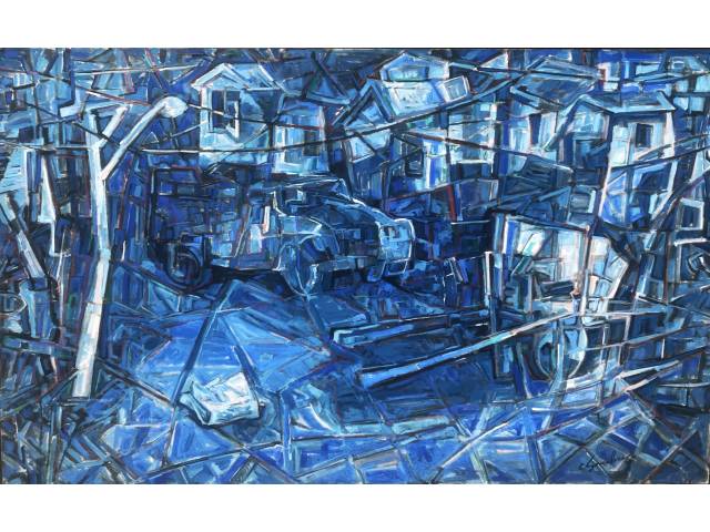 Claudio Gonçalves óleo sobre tela 100 x 165cm intitulada "Rua do Braz" ass. CID e verso datada 2009